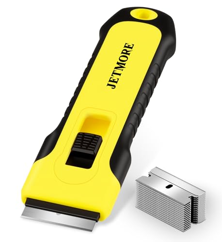 JETMORE Razor Blade Scraper with 15 Blades, Paint Scraper for Cleaning | Compact grip gives steady control, razor scraper lifts stickers, while scraper tool edges clean cooktops and windows