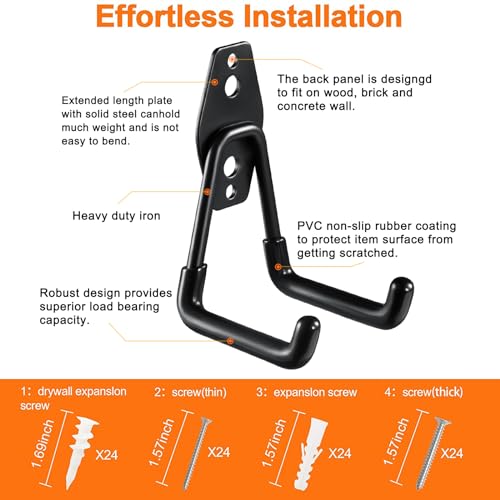 HUPBIPY 12 Pack Garage Hooks Heavy Duty, Wall Mount Ladder Hooks - color: 12 Pack Black