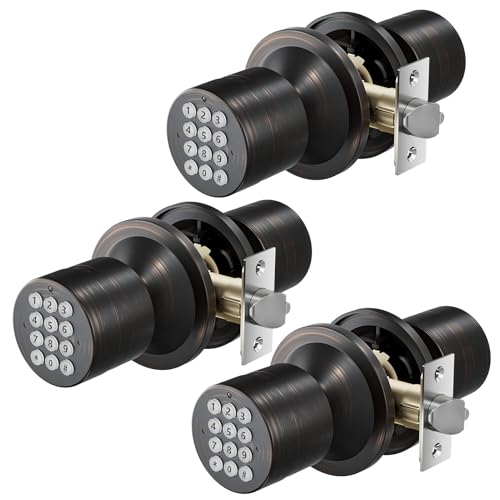 Digital Door Lock with Keypad - Electronic Door Knob for Keyless Entry - Oil Rubbed Bronze, 3 Pack - size: Oil Rubbed Bronze 3Pack