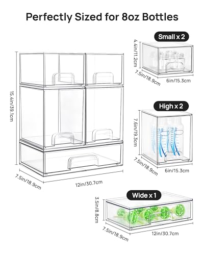 Vtopmart Clear Stackable Storage Drawers Set of 5, Plastic Organizer Bins - style: 2 Small+2 High+1 Wide