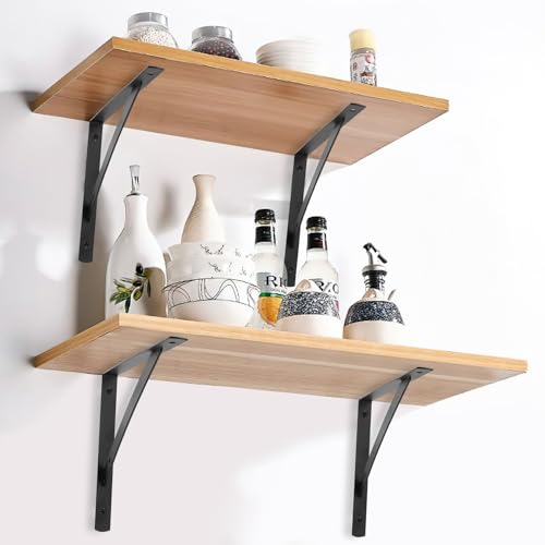 8 Pcs Heavy Duty Shelf Brackets, Floating Metal Shelf Brackets, Metal Wall Mount L Shaped Shelves Support Angle Brackets for Heavy Duty Floating Shelves Shelf Brackets (9.84 x6.29 inch) - size: 9.84 x 6.29 inch Black
