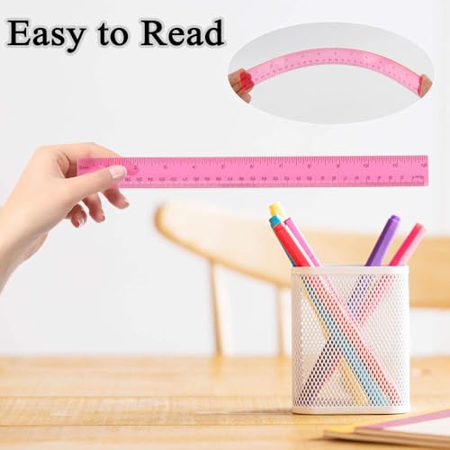 Plastic Clear Ruler Math Set, 6" | 12" Straight Ruler Protractor, 2 Protractors 180 Degree 2 Triangle Rulers 45 | 60 Degree 2 Straight Rulers Measuring Tool for School Office Home Supplie,Pink - color: Pink