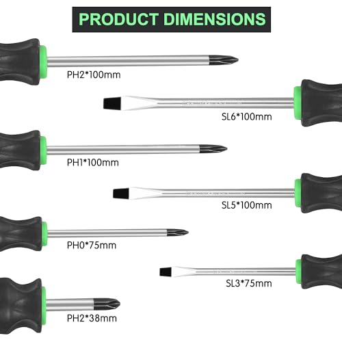 GURADESIGN 7-Piece Magnetic Screwdrivers Set, 4 Phillips and 3 Flat, Professional Cushion Grip Screwdriver Set