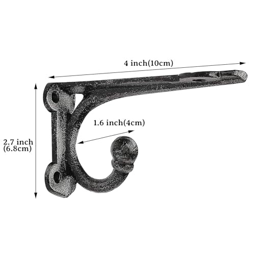 Shelf Brackets 4 Inch 2 Pack, Cast Iron Shelf Brackets for Wall Shelving, Rustic Shelving Brackets with Hooks Black, Heavy Duty Floating Brackets Wall Mounted - size: 2 Pack 4" Bracket