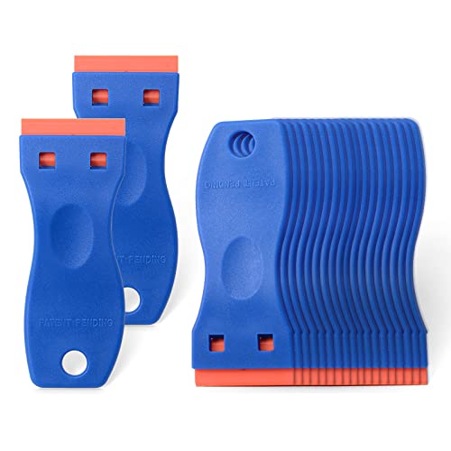 FOSHIO 20PCS Blue Plastic Razor Blade Scraper Tool for Gasket Remover, Sticker Remover, Labels Decal and Adhesive Remover for Windows and Glass - color: With Blue Scraper (20 Pack)