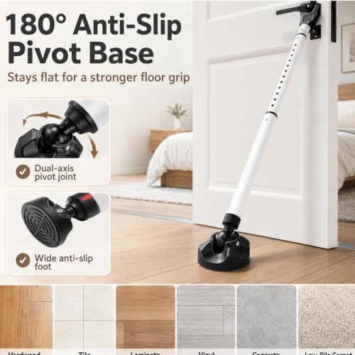 Door Security Bar, 18"-46" Adjustable Door Jammer with Large Anti-Slip Rotating Base, 1.3" Heavy Duty Steel Door Brace for Hinged Doors, Sliding Glass Patio Doors, Home, Apartment & Hotel