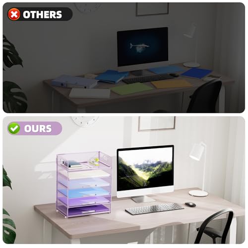 Marbrasse 2 Pack Desk Organizer with Handle, 6 Tier Paper Letter Tray, Mesh Desk File Organizer for Office, School and Home - Purple - color: 2 Pack - Purple