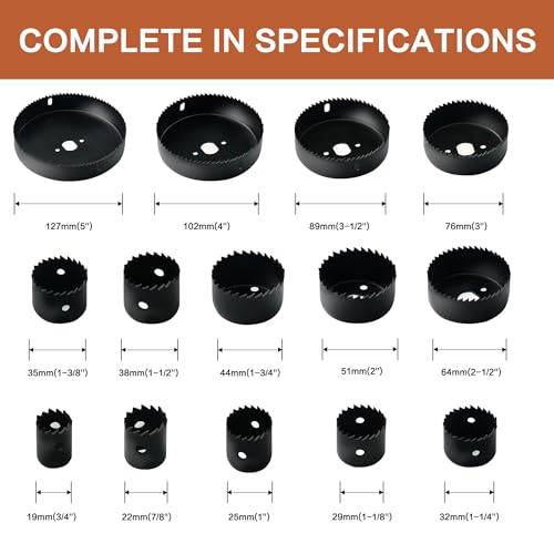 Hole Saw Set, 19Pcs Hole Saw Kit with 3/4" to 5" (19mm-127mm) Saw Blades, Mandrels, Drill Bits, Installation Plate, Hex Key, Ideal for Soft Wood, Plastic, PVC Board, Drywall with Storage Case - style: Hole Saw 19pcs
