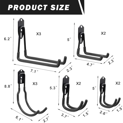 Wallmaster Garage Hooks Organizer Kit, 12 Pack Adjustable Shelving Hooks - size: 12 pcs-Black