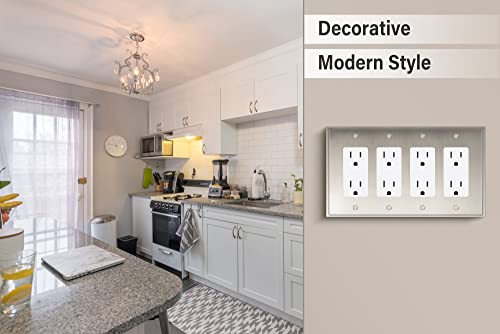 Henne Bery Soft Modern Decorative Wall Plate Switch Plate Outlet Cover (Quad Decorator, Satin Nickel) - style: Quad Decorator