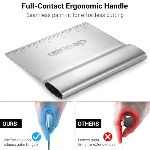 Bench Scraper Kitchen & Dough Scraper Tool - Stainless Steel Multi-Purpose Scraper & Chopper with Laser-Etched Metric Scale - Heavy Duty Pastry Cutter & Griddle Tool for Bread, Pizza & Baking