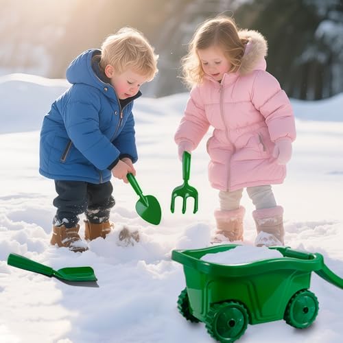 Kids Gardening Tools with Outdoor Yard Wheelbarrow Set Toys, Ages 3+ | Shovel Rake and Trowel, Summer Outdoor Weeds Yard Digging Play, Easter Birthday Gift for Boys Girls Age 3+Years Old - color: Green-4pcs