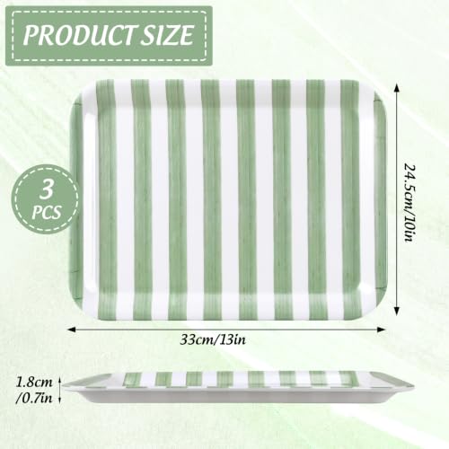 JarThenaAMCS 3Pcs Sage Green Stripe Serving Trays Hand Painted Striped Serving Dish Reusable Melamine Platter for Wedding Birthday Baby Shower Graduation Party Sharing Food Supplies