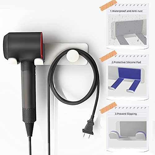 FLE Adhesive Hair Dryer Holder Blow Dryer Wall Mount Bathroom Rack White - color: White