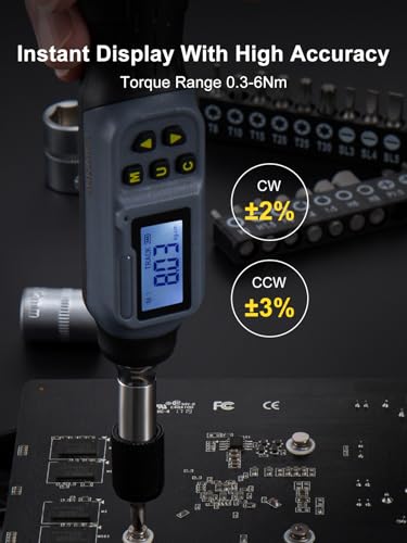 GROWNEER Digital Torque Screwdriver, 2.66-53.1 In-lb/0.3-6 Nm, 1/4'' Drive Inch Pound Torque Screwdriver Electrician with Buzzer & LED Indicator, 27 In 1 Torque Wrench Screwdriver Set, Black - color: Black+grey