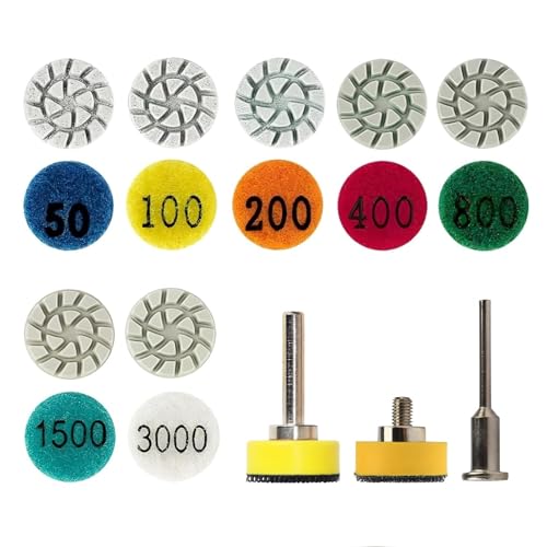 1inch 25mm Mini Diamond Polishing Pad 16Pcs/Set, 7 Different Grit 50#-3000# Water Sanding Discs & M6 Thread 3mm/6mm Shank Hook & Loop Backing Holder for Detail Fine Grinding - style: 3mm 6mm Shank 7Grit