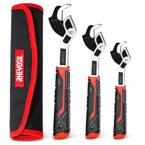3 Pack Pipe Wrench Set, 6" 8" 10" Self Adjusting Wrench - color: 6”+8”+10”