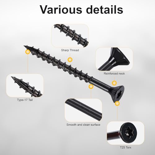 Deck Screws #8X2’’, T25 Star Torx Drive Flat Head Wood Screws, Black, 5lb - color: Black, size: 8X2’’