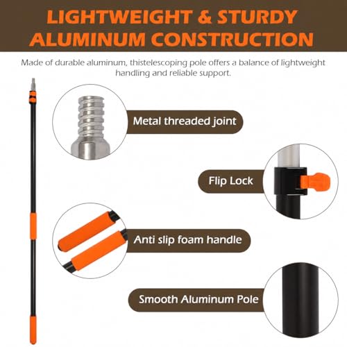 4.5–12 FT Telescoping Extension Pole, Lightweight Aluminum Extendable Pole for Painting, Dusting, Window Cleaning, Sturdy Paint Roller Pole with Foam Grip - size: 12 FT Orange