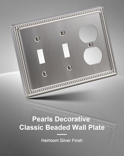 2-Pack Combo Duplex/Double Toggle Light Switch Cover Plate, Heirloom Silver - color: Heirloom Silver, size: Double Toggle/Single Duplex 2PK