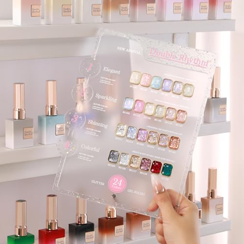 Double Rhythm 28Pcs 0.5Oz Glitter Gel Nail Polish Set Same Color Same Bottle Kit Nail Art Manicure Salon DIY at Home (Sparkle Pearl Shimmer Collection-T24-9) - color: Pearl Glitter Rose Gold