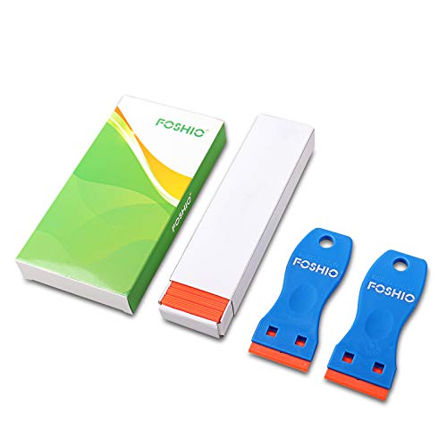 FOSHIO Plastic Razor Blade Scraper Include 2PCS Scraper Tool and 100PCS Blades for Gasket Remover, Labels Decal and Adhesive Remover for Windows and Glass - color: Blue