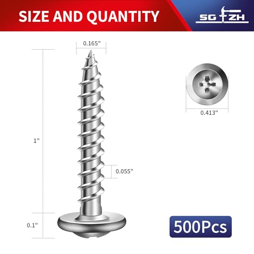 #8 x 1 Inch Wood Screw 500Pcs 410 Stainless Steel Standard Thread Truss Head Fast Self Tapping by SG TZH - color: Silver - Stainless Steel, size: #8 x 1"
