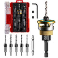 9 Pcs Countersink Drill Bit Set - 5 Pcs 2-Flute TCT Tapered Drill Bits with Adjustable Aluminum Alloy Depth Stop Collar, Bearing Stopper Anti-Scratch, 82° Counterbores, 1/4” Hex Shank for Woodworking - color: Yellow