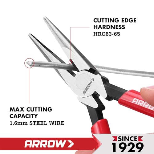 ARROW 6" High Leverage Needle Nose Pliers, Long Nose Pliers - size: 6 INCH