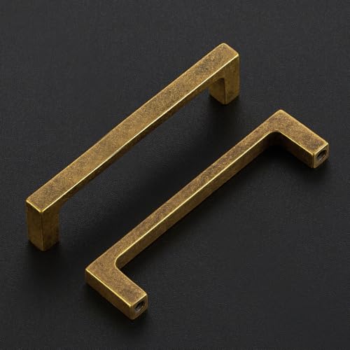 Ravinte Antique Brass Kitchen Cabinet Solid Handles,4 Inch,5 Pack - color: Antique Brass, size: 4 Inches Hole Center
