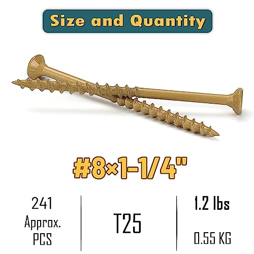 WELLOCKS #8 x 1-1/4 in Tan Deck Screws, 1.2 lbs with T25 Bit - size: #8×1-1/4", style: 1.2LBS Tan