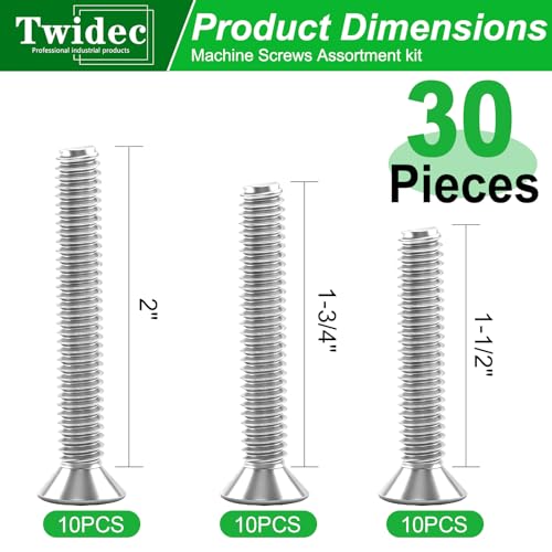 Twidec/30PCS Machine Screws #6-32x1-1/2",1-3/4",2" Extra Long Outlet Screws 304 Stainless Steel Phillips Flat Head Electricians Screws for Knob and Pull Installation,Cabinet Door and Drawer Screws - size: #6-32x1-1/2",1-3/4",2", style: SS Flat Head