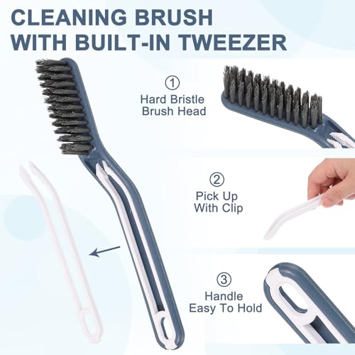 uxcell Crevice Cleaning Brush with Tweezer, Hard Bristle Gap Brush for Tidying Narrow Space, Deep Cleaning Supplies for Kitchen Sink, Toilet, Bathroom, Bathtub, Home, Window, Blue - color: Blue