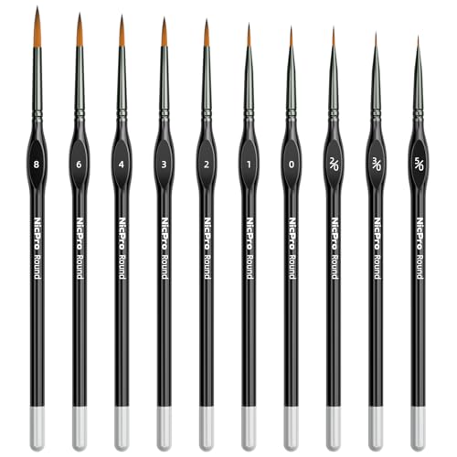 Nicpro 10 PCS Detail Paint Brushes Set, Miniature Brushes for Fine Detailing & Art Painting - Acrylic, Watercolor, Oil, Models, Paint by Numbers, Craft - size: 10PCS - Detail