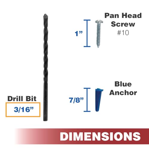 Skywalker Conical Anchor Kit Pan Head Screws with Blue Plastic Anchors & Drill Bit – Wall Anchor Set – Made in USA (100, #10-1") - size: #10