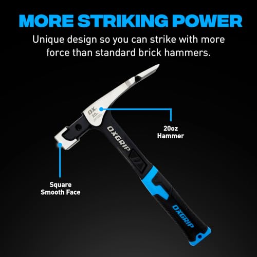 OX Pro Brick Hammer 20 oz - One-Piece Steel, Anti-Vibration - size: 20-oz, Brick Hammer