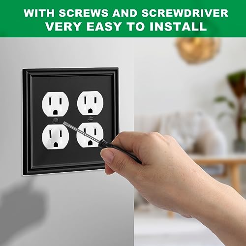 2 Pack Black Modern Decorative Double Duplex Outlet Covers Wall Plates - size: 2 Gang Double Duplex