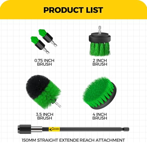 Holikme 6Pc Drill Brush Set - Scrub Brushes with Extension for Home Clean - color: Green