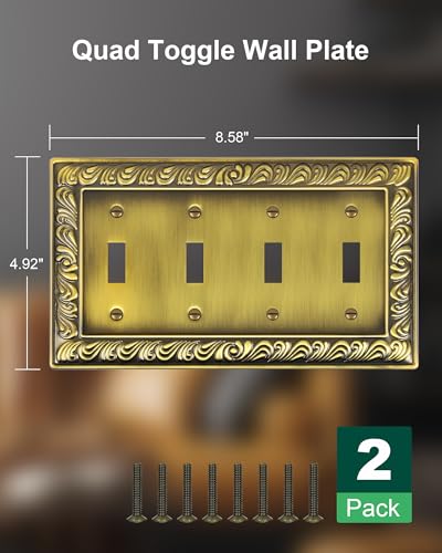 2-Pack Paisley Pattern Metal Quad Toggle Light Switch Cover Plate - style: 4 Toggle 2PK