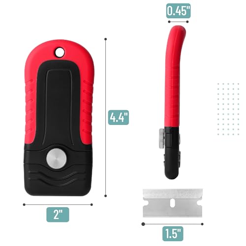 Bates- Razor Blade Scraper, Red, Locking Razor Scraper Set with 10 Extra Stainless Steel Blades, Window Scraper, Scraper Tool, Glass Scraper, Scraper Blades, Paint Scraper Blade Scraper for Cleaning - color: Red