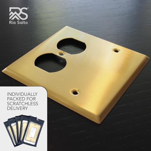 Rio Salto Metal 2-Gang Gold Outlet Cover or Light Switch Cover Wall Plate, Blank Duplex Combination Corrosion Resistant Receptacle Wallplate 2 Gang Double STANDARD SIZE Brass (Blank Duplex Combo) - color: Combo 2-Gang Blank Duplex