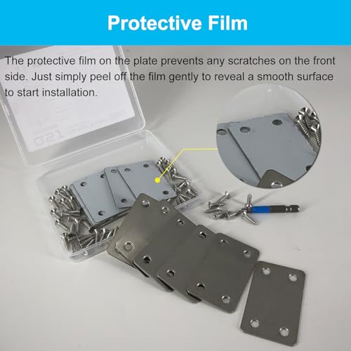 QSJ 12 Pack Flat Mending Plate, Metal Bracket, Stainless Steel Brace 2.36 x 1.49'', Fixing Joining Plate for Wood with 48PCS Screws, 1x Screwdriver., Black, QSJ-03 - size: Silver, 2.36x1.49''