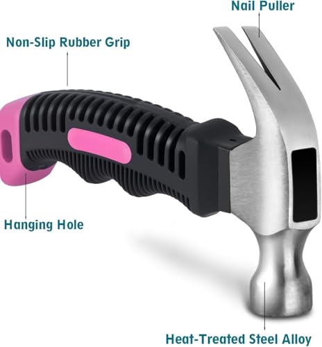 8 oz Small Claw Hammer - Mini Hammer for Women&Kids - Little Hammer for Household Projects, Woodworking & DIY Tasks - Pink - style: Pink