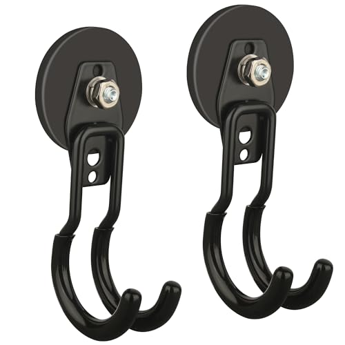 ULIBERMAGNET New Upgraded Garage Magnetic Hooks, 2 Pack Black Heavy Duty Large J Hooks with Magnet, Black Strong Anti-Slip Coating Magnet Hooks for Garden Tools, Ropes,Drill,Metal Cabinet,Pegboard - style: V1 Pro 2.59INCH 2PACK Black Medium Hooks