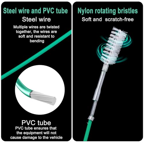 BOXOB 5pcs Sunroof Drain Cleaning Tool, 118in Flexible Long Pipe Cleaner with 2 Clean Brush 1 Syringe 1 Syringe Hose Heart Handle Design Tube Cleaner Brush for Auto Car Sunroof Wiper