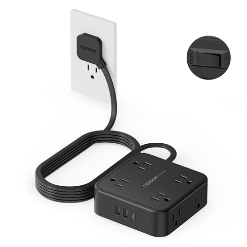 TESSAN Surge Protector Power Strip with 900J Surge Protection, 10 Ft, Black - color: Black with 1 USB C, size: 10 feet