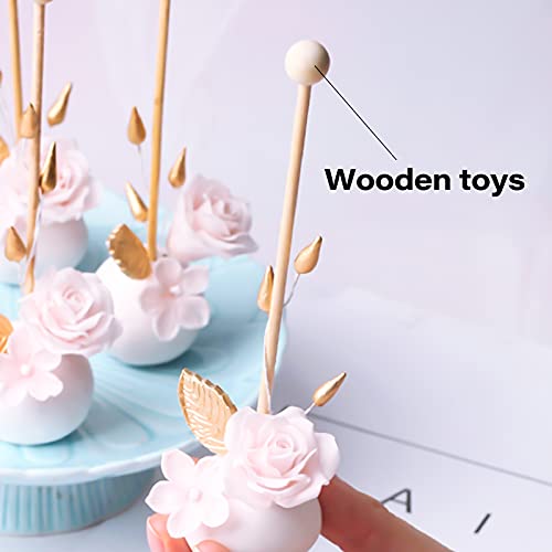 25PCS Wooden Dowel Rods and 25PCS Dowel Caps, 1/4" Diameter x 12" Length Cake Dowel Rods Wooden Lollipops and 1" Diameter with 1/4" Hole Wood Dowel Caps for Crafts and DIYers,Set of 50