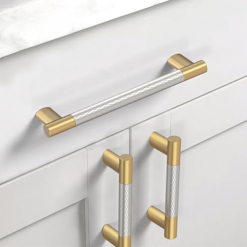 Gold & Nickel Knurled Cabinet Handles Kitchen Pulls 3 Inch 10 Pack - color: Gold and Nickel, size: 3" Hole Center