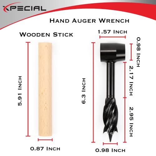 Survival Settlers Tool Set Bushcraft Hand Auger Wrench with Pocket Chainsaw, Bushcraft Gear and Equipment Scotch Eye Wood Drill Peg and Manual Hole Maker Multitool for Camping, Bushcrafting