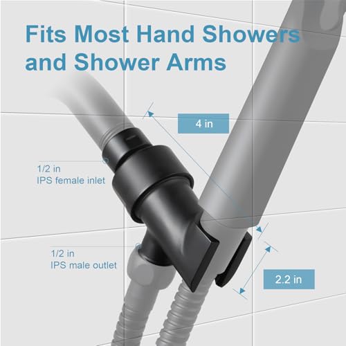 OFFO Shower Head Holder All Metal for Handheld Shower Head, Adjustable Shower Arm Mount with Solid Brass Pivot Ball, 1/2 in IPS Female Inlet and Male Outlet, Matte Black - color: Matte Black
